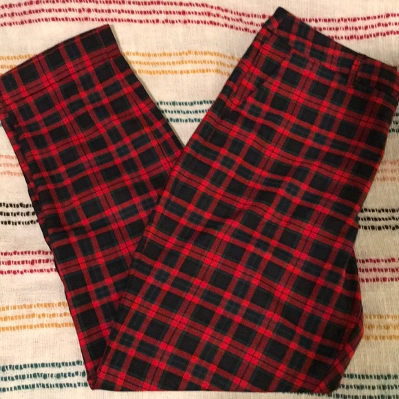 red plaid pants womens h&m